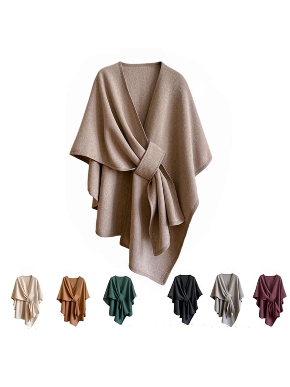 Fleece Drape Shawl Wrap Women, Soft Fleece Company Shawl Wrap with Loop, Fall Winter Elegant Knitted Shawl Wrap-YY
