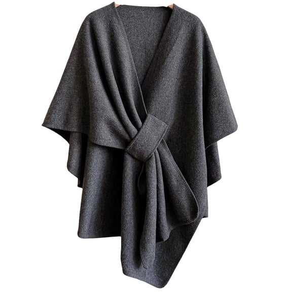 Fleece Drape Shawl Wrap for Women Winter Solid Color Elegant Knitted Soft Open Front Shawl Sweater Dark Gray One Size