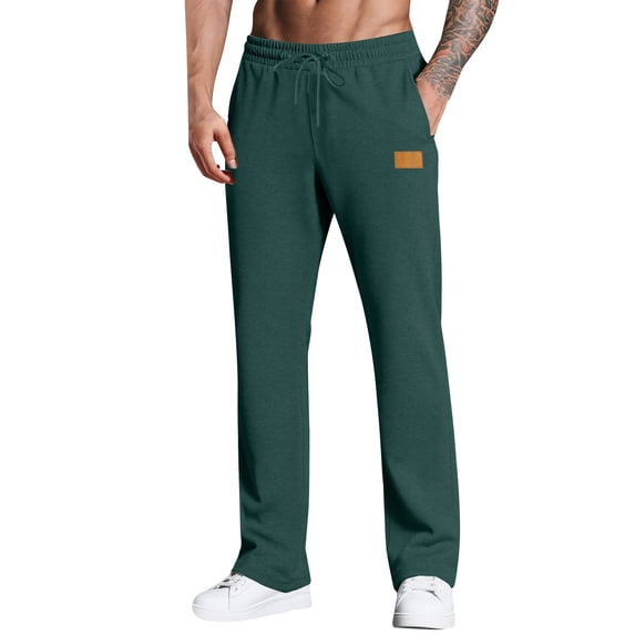 Fleece Elastic Bottom Sweatpants with Pockets, Relaxed Fit, Moisture Wicking, Breathable Dark Green L