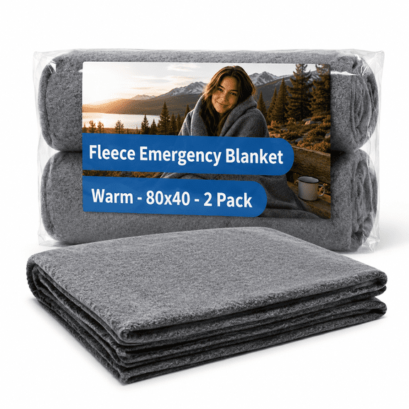 Fleece Emergency Throw Blanket, 2-Pack, 40" x 80", Gray