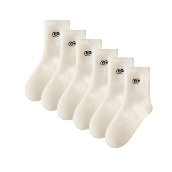 LDU Women's Thermal Crew Socks, Emoji Designs with Cozy Fleece Lining for Everyday Comfort, 6 Pairs