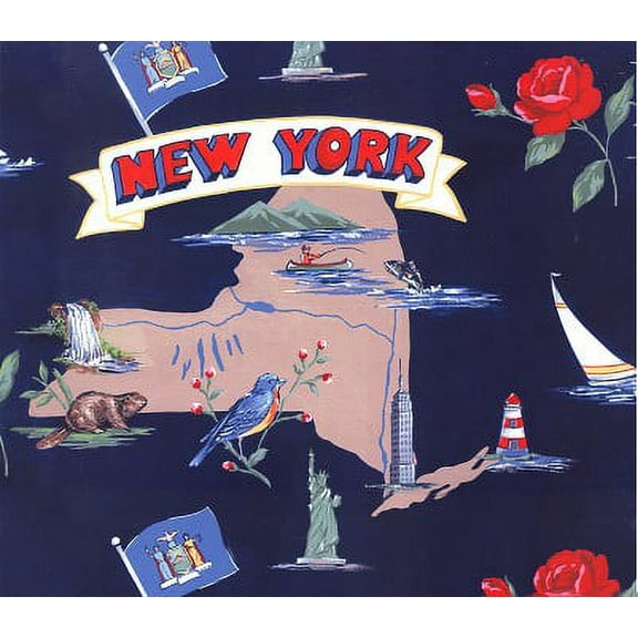 Fleece Empire State of New York Map Print Fleece Fabric Print by the Yard o22385b
