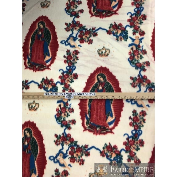Fleece Fabric Printed ANTI PILL MOTHER MARY FLORAL DESIGN / 58" Wide / Sold by the yard