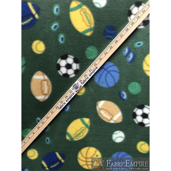 Fleece Fabric Printed *SPORTS BALL GREEN 3* By the Yard N-263-2
