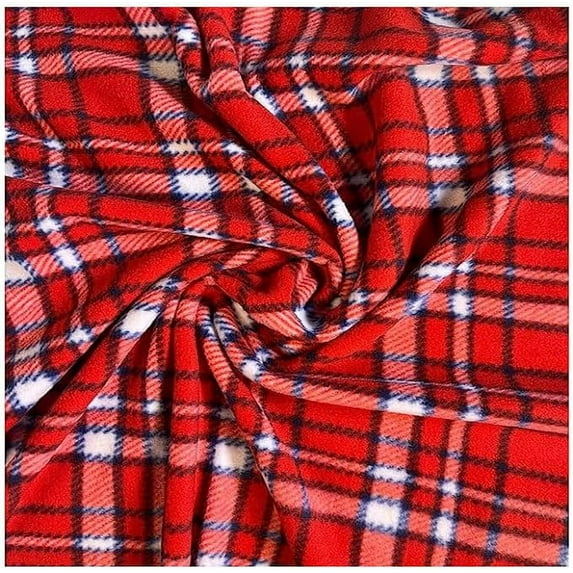 FabricLA Fleece Fabric by The Yard | 1 Yards 36" X60" Inch Wide | Soft Anti-Pill Polar Fleece | Blanket, Throw, Poncho, Pillow Cover, PJ Pants, Booties, Eye Mask - Plaid Red