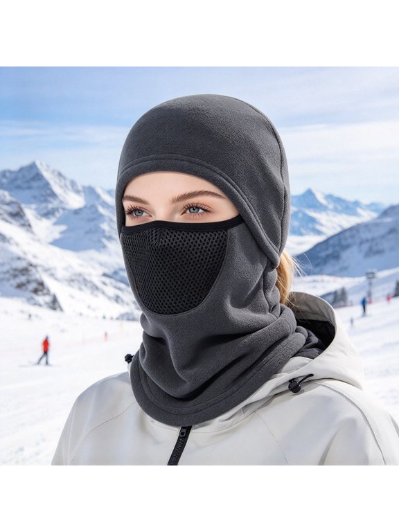Fleece Face Cover, Winter Cycling Balaclava, Close Fitting Hood with Breathable Mouth Panel for Skiing Cycling Walking Commuting, Streamlined Thermal Mask for Cold Weather Layering
