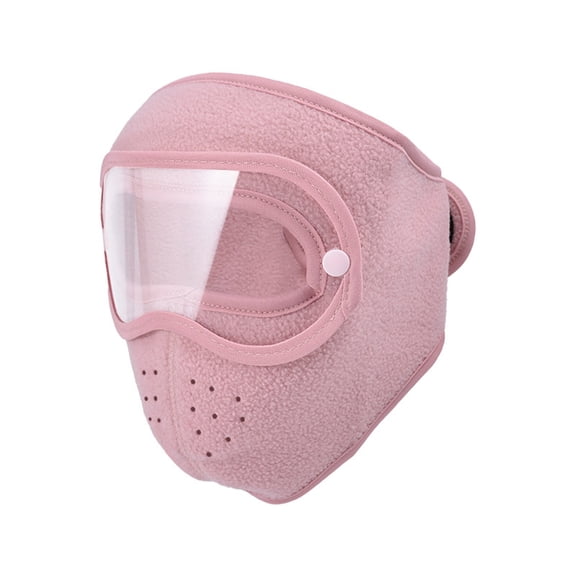 Fleece Face Mask Winter Warm Windproof with High Definition Anti-fog Shield and Breathable Soft Fabric for Cycling Hiking and Outdoor Sports Pink