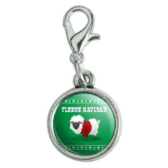Fleece Feliz Navidad Sheep Christmas Holiday Antiqued Bracelet Pendant Zipper Pull Charm with Lobster Clasp