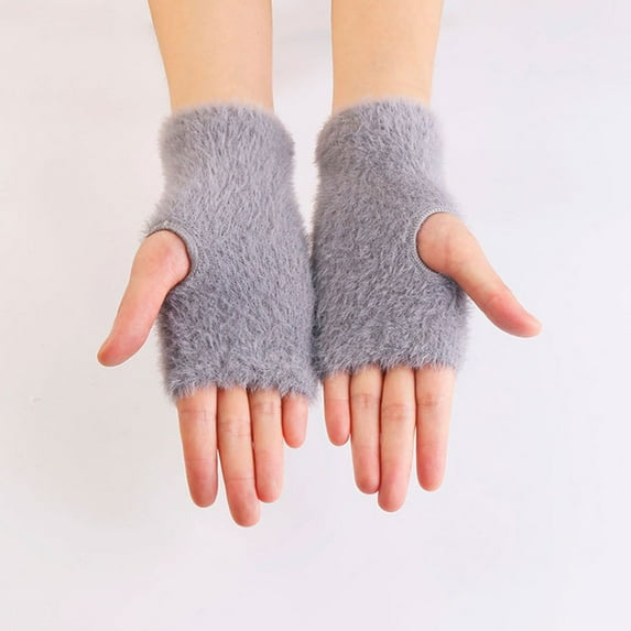 Fleece Fingerless Gloves for Women Men Knitted Mittens Unisex Couples Casual Solid Color Slim Thermal Warm Winter Glove