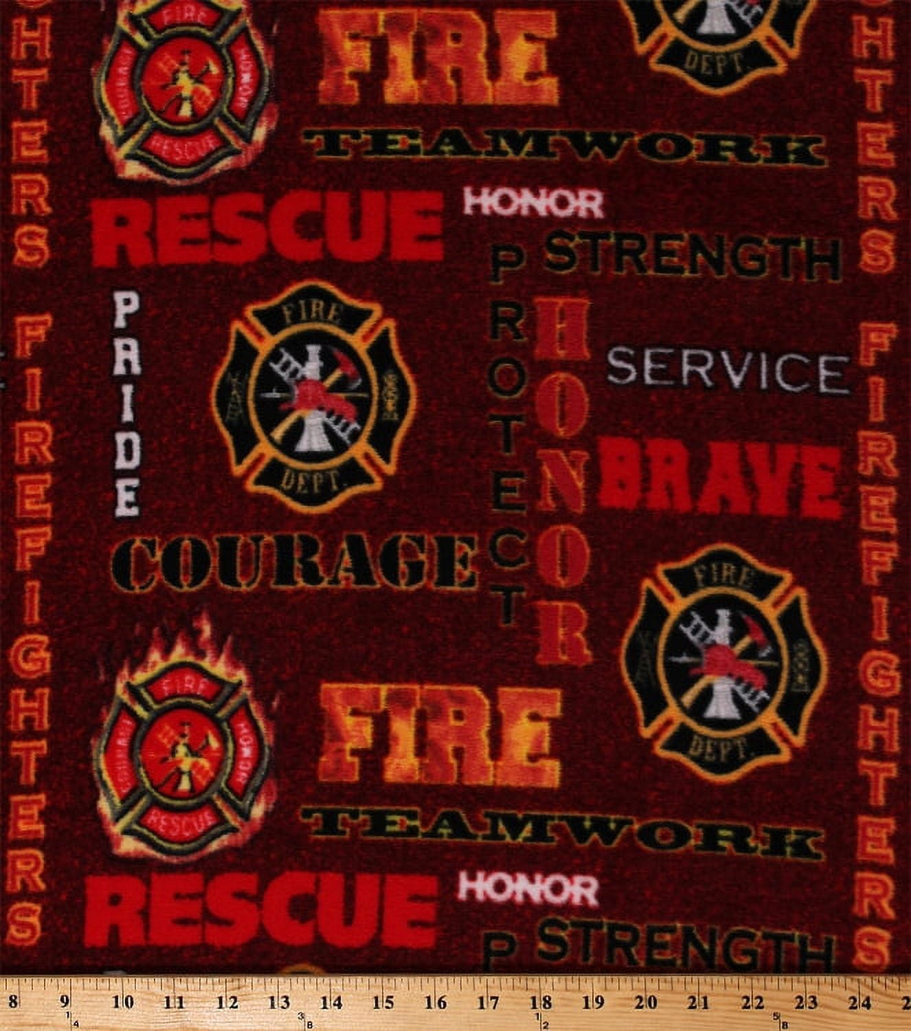 Fleece Firefighters Words Badges Fireman Fire Fighter Red Fleece Fabric ...