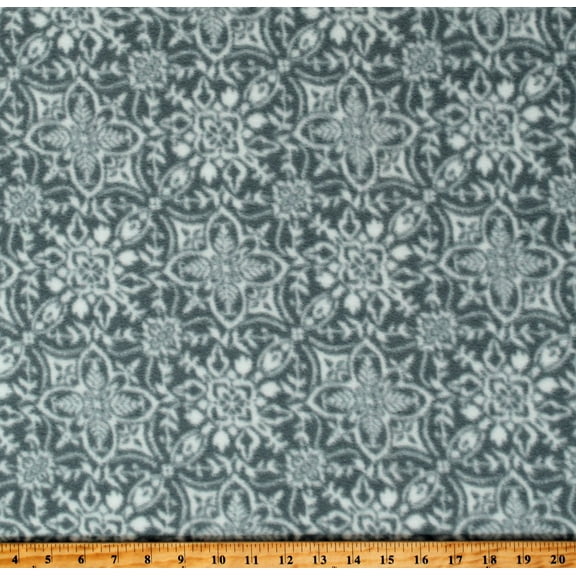 Fleece Floral Geometric Pattern Grayce Grey Gray WinterFleece Fabric Print by the Yard (53283-1)