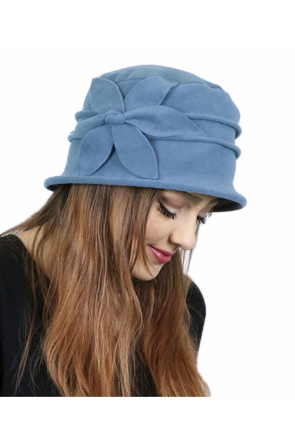 Fleece Flower Cloche Hat for Women Cancer Headwear Chemo Ladies Head Coverings (Blue Grey)