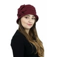 thumbnail image 1 of Fleece Flower Cloche Hat for Women Cancer Headwear Chemo Ladies Head Coverings (Burgundy), 1 of 3