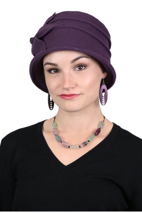 Fleece Flower Cloche Hat for Women Cancer Headwear Chemo Ladies Head Coverings (Plum)