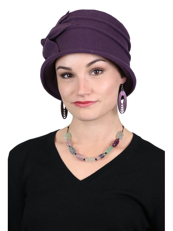 Fleece Flower Cloche Hat for Women Cancer Headwear Chemo Ladies Head Coverings (Plum)