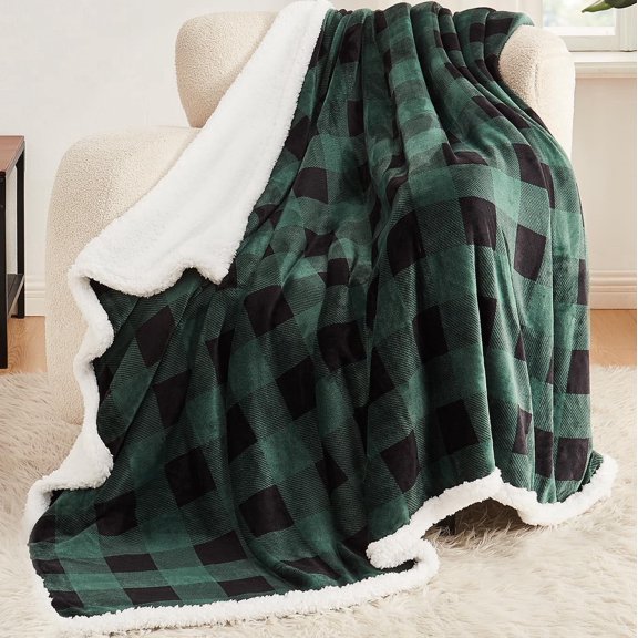 Fleece Fluffy Warm Blanket for Couch - 50''x60'' Double Reversible Thick Plush Blanket for Bed - Fuzzy Throw Plaid Checkerboard Blanket for Sofa