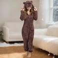 thumbnail image 1 of Fleece Girls Jumpsuit with Eye Mask Cat Ears Cute Onesie Zip Up Hooded Pajamas Girl Sleepwear (Brown 9-10 Years), 1 of 6