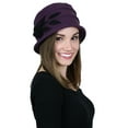 thumbnail image 1 of Fleece Hats for Women Cloche Cancer Headwear Chemo Ladies Winter Head Coverings (Plum with Black), 1 of 3