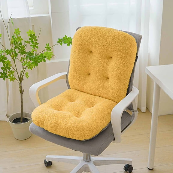 Fleece High Back Chair Cushion Warm Neutral Color Tufted Ergonomic Lumbar Support Seat Back Pad Non-Slip with Strap for Office Desk Chair Dorm Car Seating Boho Home Decor