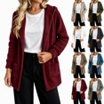 thumbnail image 1 of Fleece Hooded Jackets for Women Casual Warm Open-Front Sweater Cardigans with Pockets Solid Long Sleeve Outerwear (S, Wine), 1 of 7