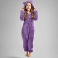 thumbnail image 1 of Fleece Hooded Onesie Pajamas Fleece Onesie Zip Up Hooded Onesie Cute Ear Hood Girls Fleece Hooded Jumpsuit Boys Onesie Pajamas Girls Home Daily Plush Bodysuit Loose Fit Zip-Front Dark Purple, 1 of 6