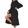thumbnail image 1 of Fleece Hooded Robes for Women Solid Color Bathrobes Contrast Belt Hoody Soft Nightgown Short Above Knee Pajamas Loungewears with Pockets (Includes Belt), 1 of 7