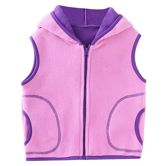Fleece Hooded Vest for Boys Girls Zip Up Lightweight Sleeveless Shaggy Outerwear Warm Windproof Coat with Pocket