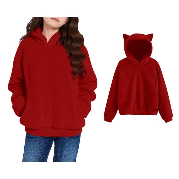 Hoodie Girls Long Sleeve Red Hoodie Kids Casual Loose Pullover with Pockets Girls Size 5-6 Years Clothes