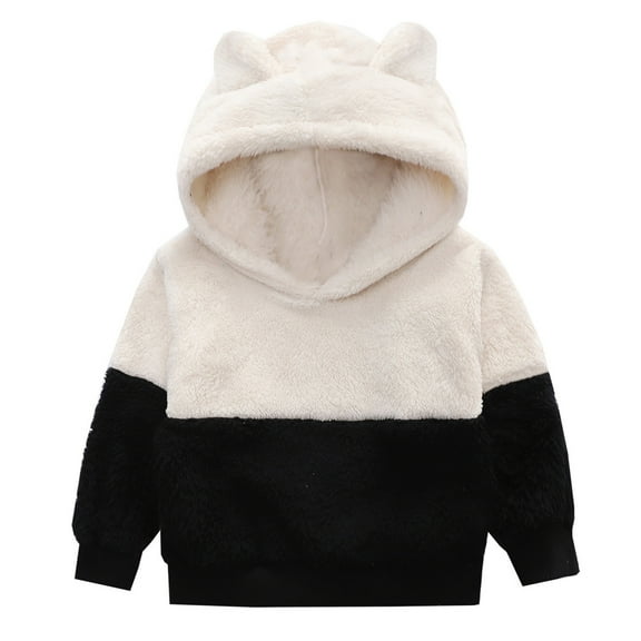 Fleece Hoodie Girls Long Sleeve Toddler White Hoodie Warm Loose Fuzzy Top Pullover Clothes For 2-3 Years Old Girl