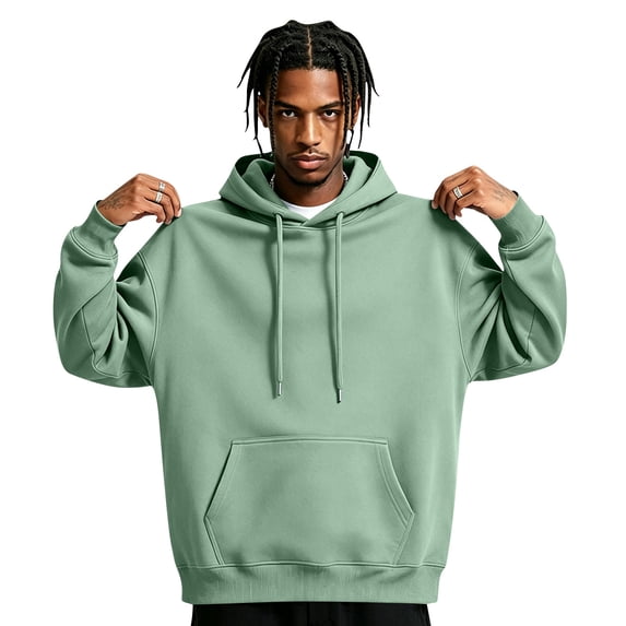 Fleece Hoodie Men Oversized Fall Sweatshirt Winter Cozy Tall Hooded Collar Drawstring Pullover With Pockets