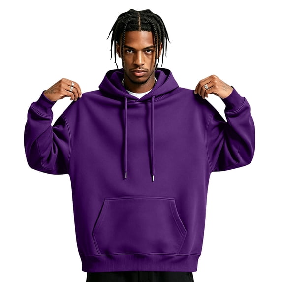 Fleece Hoodie Men Oversized Fall Sweatshirt Winter Cozy Tall Hooded Collar Drawstring Pullover With Pockets