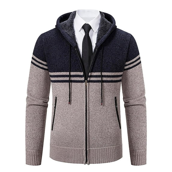 Fleece Hoodie Mens Full Zip Sherpa Thermal Cardigan Fleece-Lined Hoodies Fall Winter Tracksuit Top Windbreak Sweatshirt Insulated Sportwear Plush Casual Zipped Jacket Size L-3xl