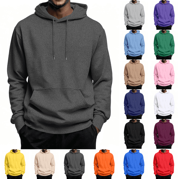 Fleece Hoodie Mens Pullover Casual Hooded Sweatshirt Dark Gray S