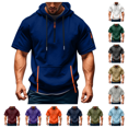 thumbnail image 1 of Fleece Hoodie Sweatshirts for Men Workout Athletic Hoodies Short Sleeve Quarter Zip Pullover Sweatshirt with Kanga Pockets Royal Blue 2XL, 1 of 6