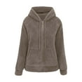 thumbnail image 1 of Fleece Hoodies Jacket Women Full Zip Hooded Jacket Oversized Winter Warm Sweatshirt Lightweight Short Cute Thin Coat Khaki XL, 1 of 3