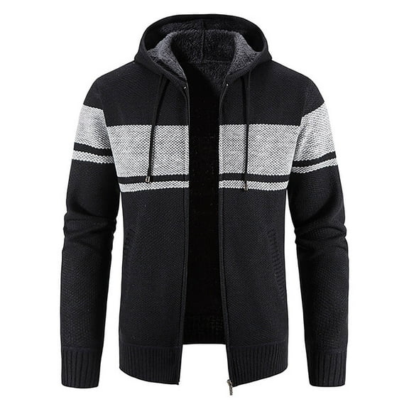 Fleece Hoodies Men Full Zip Sherpa Thermal Cardigan Fleece-Lined Hoodie Fall Winter Tracksuit Top Windbreak Sweatshirt Insulated Sportwear Plush Casual Zipped Jacket