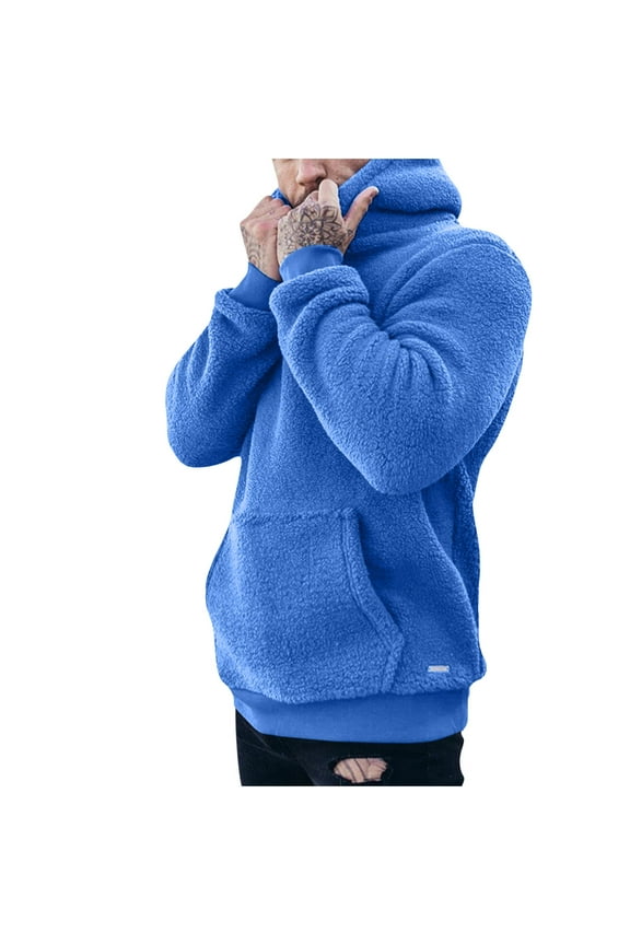 Fleece Hoodies Men Half Zip Sweatshirts Fall Winter Solid Color Fluffy Hoodies Plush Long Sleeve Tops Casual Hooded Pullover with Pockets Hoody Outwear for Sports Running