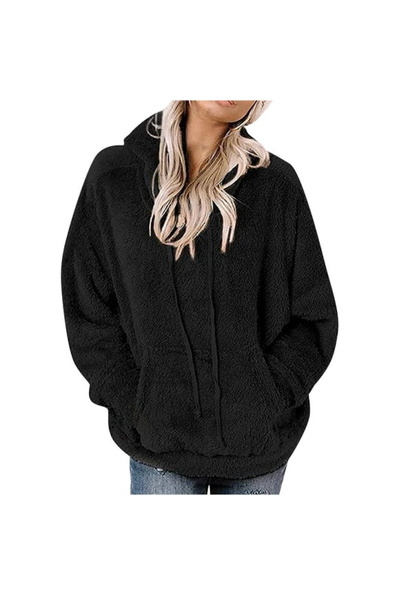 Fleece Hoodies for Women Pullover Oversized Fuzzy Cozy Long Sleeve Sweatshirts Warm Teddy Bear Sweaters Hooded Drawstring Casual Fall Fashion Hoodie with Pockets
