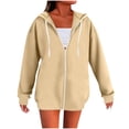 thumbnail image 1 of Fleece Hoodies for Womens Full-Zip Open Front Sweatshirt Long Sleeve Ultra Soft Textrued Sweater Blouse Drawstring Adjustable Sweater Hooded Trendy 2025 Fall Winter Clothes, 1 of 5