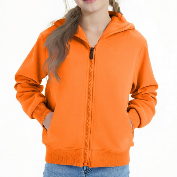Fleece Hoodies for Kids Sherpa Lined Full Zip Long Sleeve Fall Winter Warm Jacket Casual Trendy Soft Boys Girls Sweatshirt Top (5-6 Years, Orange)