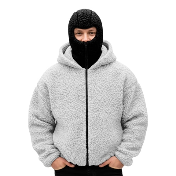 Fleece Hoodies for Men Zip Up Double Hood Windproof Thick Fleece Hoodies Men Winter Warm Jackets for Outdoor
