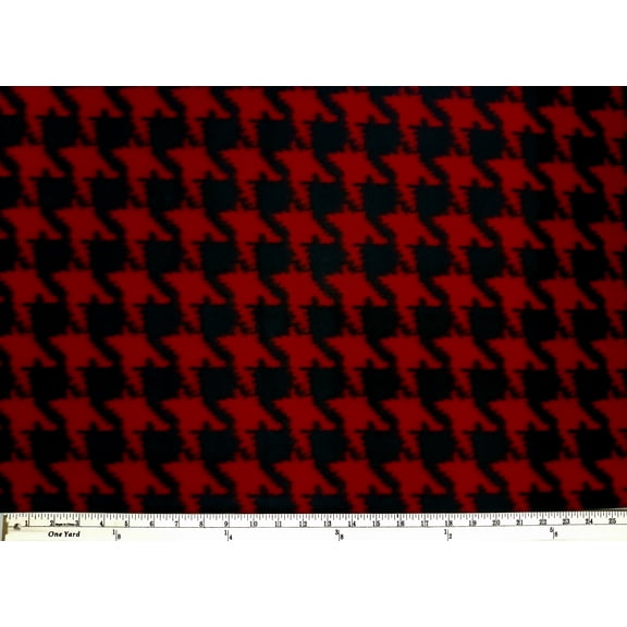 Fleece Houndstooth Red and Black Checks Patterned Fleece Fabric Print by the Yard (POL-Houndstooth-Blk/Red MY)
