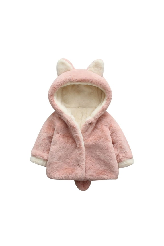 Fleece Jacket Cute Bear Ear Hooded Long Sleeve Zip Up Outerwear Winter Coat Girls 2-3 Years