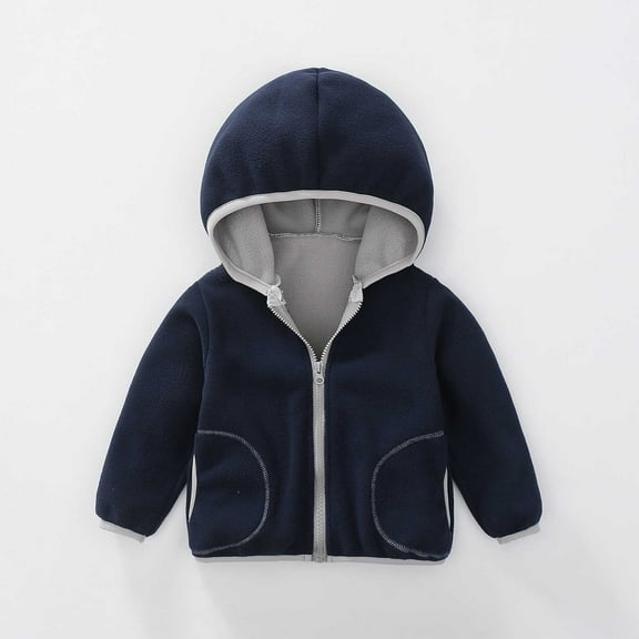 Fleece Jacket For Boys Long Sleeve Jacket Navy Hoodies Full Zip Sweater Fall Jacket Girls Coats Size 3T