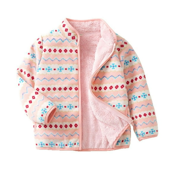 Jacket Girls Cute Print Zipper Lightweight Long Sleeve Thick Warm Outerwear Girls Jacket 6-7 Years