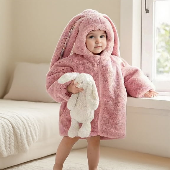 Jacket Girls Ear Hooded Zipper Long Sleeve Thick Warm Outerwear Jacket for Toddler Girls 7-8 Years