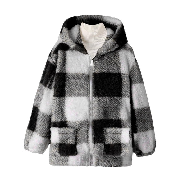 Jacket Girls Plaid Zipper Lightweight Long Sleeve Thick Warm Outerwear Cute Hooded Girls 8-9 Years Fall Clothes