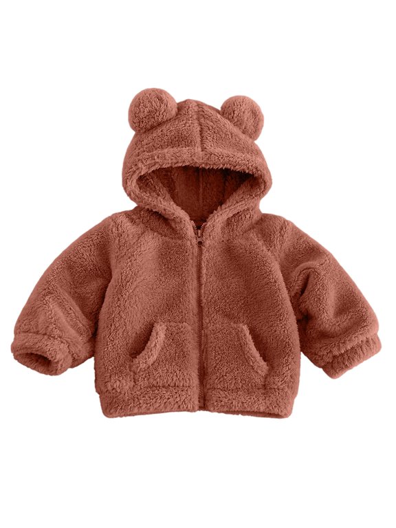 Fleece Jacket with Hood Boys Girls Cute Bear Ear Coats Hoodies Zip Up Coat Fuzzy Soft Fluffy Outwear with Pockets,Sherpa Lined Hooded Jackets,Full Zipper Front,Autumn Winter Warm Clothes,Solid
