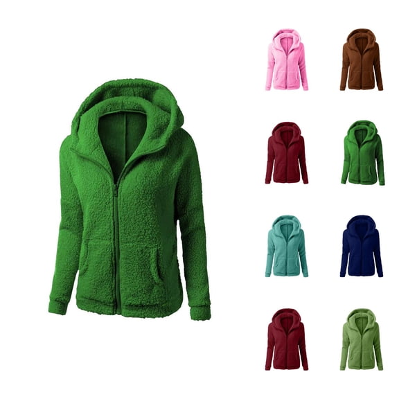 Fleece Jacket Hoodie for Women 2025 Fall Winter Long Sleeve Fuzzy Zip Up Hooded Sweatshirt with Pockets Coat Outerwear