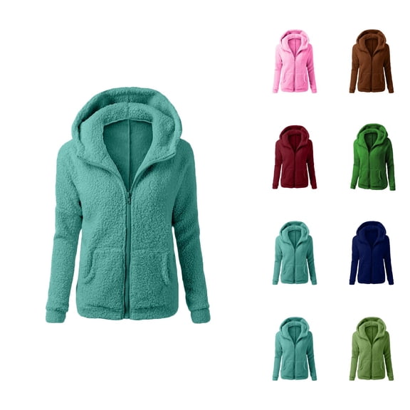 Fleece Jacket Hoodie for Women 2025 Fall Winter Long Sleeve Fuzzy Zip Up Hooded Sweatshirt with Pockets Coat Outerwear